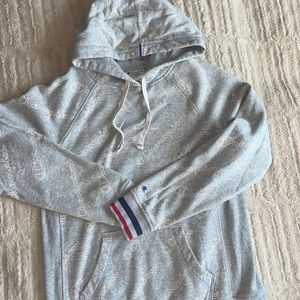 Champion Hoodie Sweatshirt Womens Small Gray All Over Print